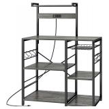 (Brown) SuperJARE Bakers Rack w/ Power Outlet
