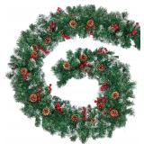 Snow-Flocked 9ft Christmas Garland with Lights