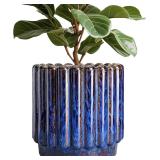 12-Inch Ceramic Planter with Drainage, Blue