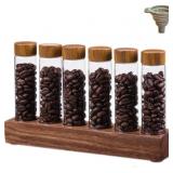 6 Pcs Coffee Bean Jars with Wooden Base & Lids