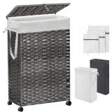 70L Slim Laundry Hamper with Lid, Grey