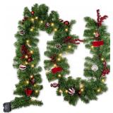 FUNPENY 9 ft Pre-Lit 50 LED Xmas Garland, Red