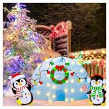 3 Pcs Lighted Igloo Penguin Decor