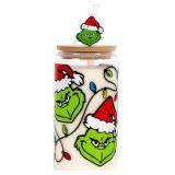 18oz Grinch Glass Tumbler w/ Straw, Charm