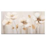 White & Gold Abstract Floral Art Canvas