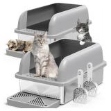 2 Pack XL Stainless Steel Litter Box with Lid