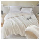 $124 Serta Electric Heated Queen Blanket, Ivory