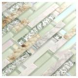 $223 Glass Mosaic Tiles: Conch Green & White