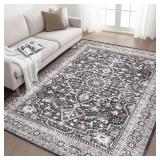 Boho 6x9 Area Rug   Washable, Non-Slip, Black