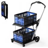 $180 Collapsible Shopping Cart with Wheels - Blue
