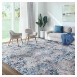 $110 Grey/Blue 8x10 Modern Washable Rug, Low-Pile