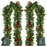 (2pk) 9FT Christmas Garland with 50LED Lights
