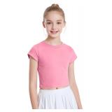 Girls Large PinkCrop Tops Crew Neck Tee