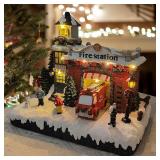 Resin Christmas Village Fire Station with LED