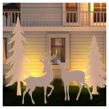Outdoor Christmas Tree & Deer Silhouette Set