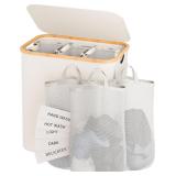 Laundry Hamper with Lid, 160L 3-Compartment