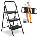 Protable Steel Folding Stool, 500lbs, Black