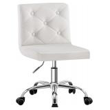 VECELO PU Leather Armless Vanity Chair, White
