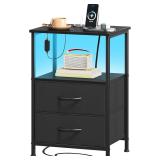 Somdot Black Nightstand with Charging Station