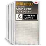 Filtrete 20x30x1 Air Filter, MPR 300, 6-Pack