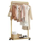 Clothes Rack with Storage Mesh Shelf & Casters