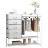 $140 White Dresser with Hanging Rack, 5 Drawers