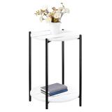 Faux Marble End Table   White/Black Frame