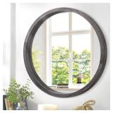 JJUUYOU Circle Wall Mirror 16' Gray Wood Frame