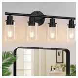 Matte Black 4-Light Vanity Lights with Glass