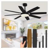 $163 65' Ceiling Fan, Lights, DC Motor, Black/Wood