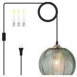Plug in Pendant Lighting, Green Glass Lamp