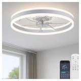 Ceiling Fan with Light, 20  Low Profile, White
