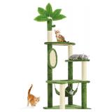 55 Inch Cat Tree Tower with Hammock, Green