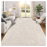 $142 Pauwer 8x10 Washable Area Rug, Beige