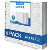 16x25x1 Air Filter, MERV 8, Pleated, 6-Pack