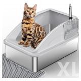 Stainless Steel Litter Box XL, Lid, Mat, Scoop