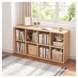 8-Cube Organizer Bookcase with Fabric Bins Oak