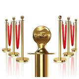 6Pcs Gold Stanchions with Red Velvet Rope Set