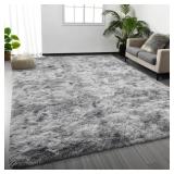 Large Shag Area Rug 5x8 Tie-Dyed Plush, Grey