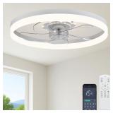 $114 24' Ceiling Fan with Light, DC, White