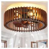$140 20' Flush Mount Caged Ceiling Fan with Light