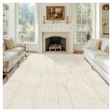 $150 MUJOO 8x10 Washable Rug, Mid Century Abstract