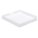 White Acrylic Ottoman Tray with Handles 24x24