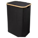 QualiaZERO 87L Laundry Hamper, Bamboo, Black