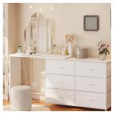 $126 Modern Corner Vanity Desk, 6 Drawers, White