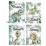 Sage Green Dinosaur Art, 4 Piece Set