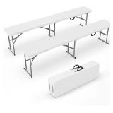 VINGLI 6ft Plastic Folding Bench, White (2)