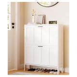 Shoe Storage Cabinet, 2 Drawers, White