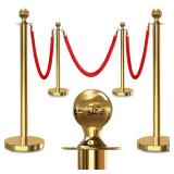 4Pcs Gold Stanchions with Red Velvet Rope (4)