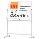 $115 Rolling Whiteboard on Wheels, 48x36, Silver